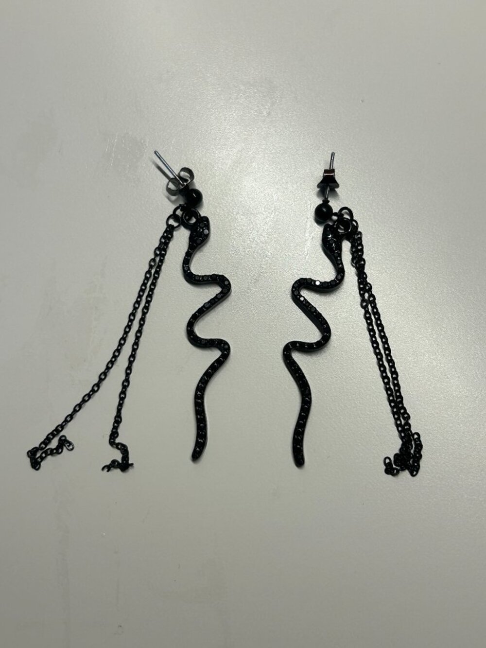 Black Snake Chain Statement Dangle Earrings Women's Jewelry Edgy Grunge Y2K Goth - Picture 3 of 5